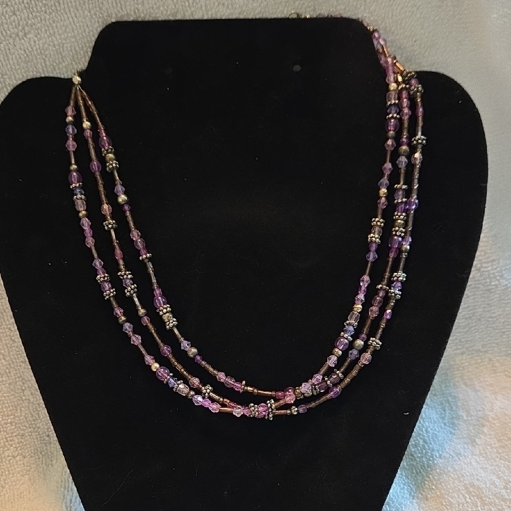 15" Multi Strand Purple Beaded Necklace
